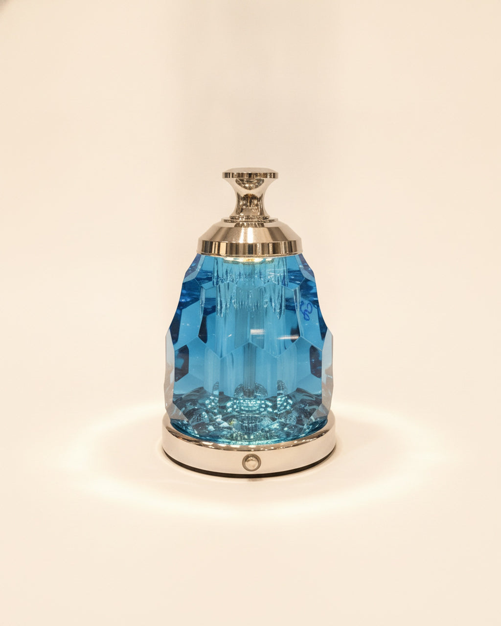 2601 blue faceted K9 crystal night lamp on a warm ivory background