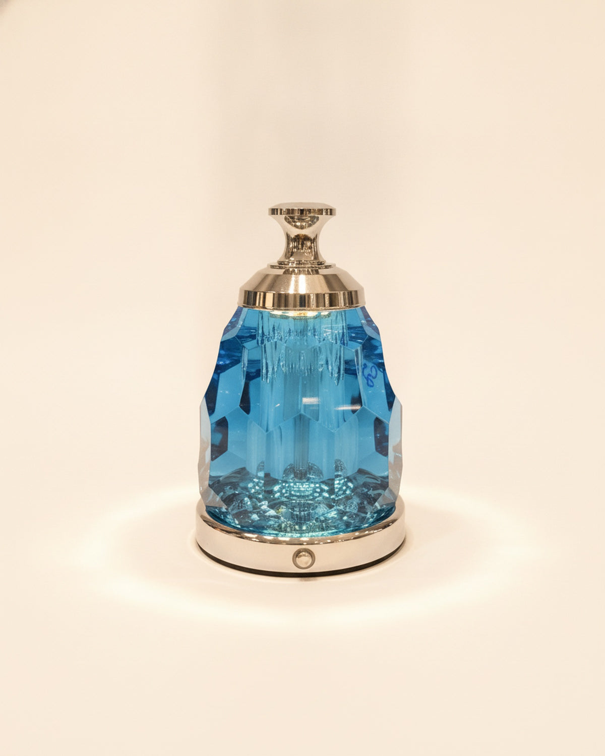 2601 blue faceted K9 crystal night lamp on a warm ivory background