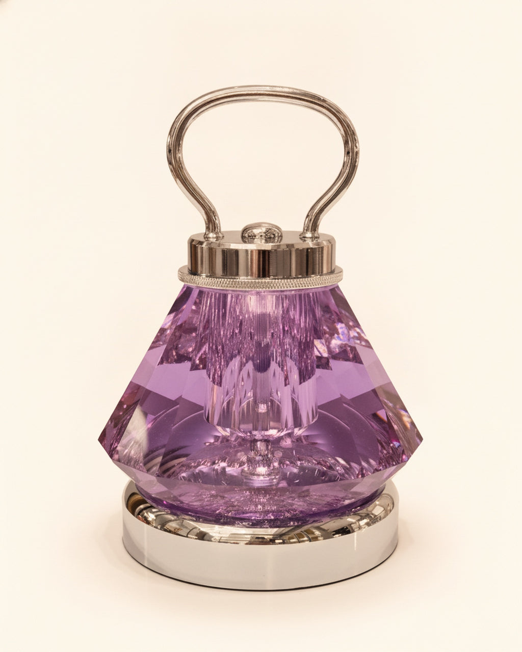 2658-L purple faceted K9 crystal night lamp on a warm ivory background