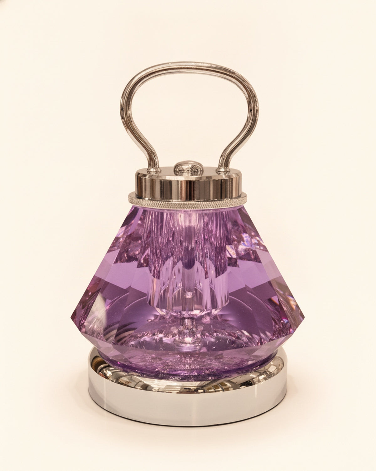 2658-L purple faceted K9 crystal night lamp on a warm ivory background
