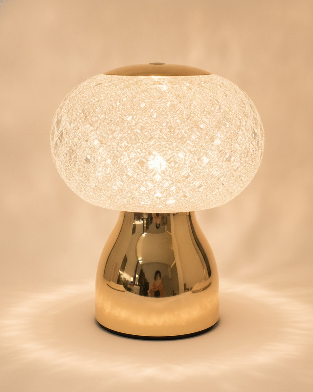 Brilliance 822M Gold faceted crystal sphere ambient lamp on warm ivory backdrop