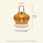 Dimensions of the 2555 amber crystal night lamp: 6.7 in (17 cm) high, 5.1 in (13 cm) wide