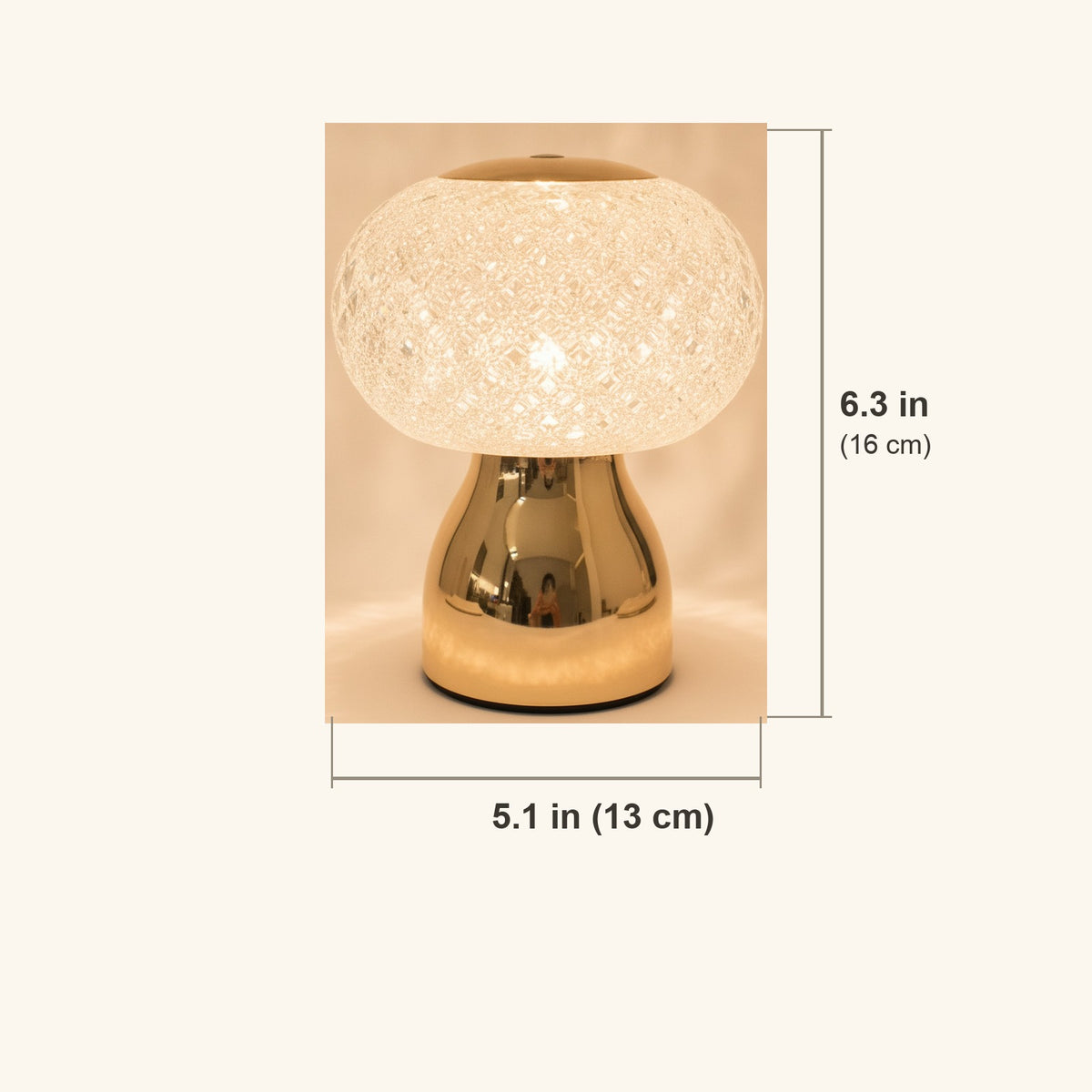 Dimensions: 6.3 in (16 cm) high and 5.1 in (13 cm) diameter