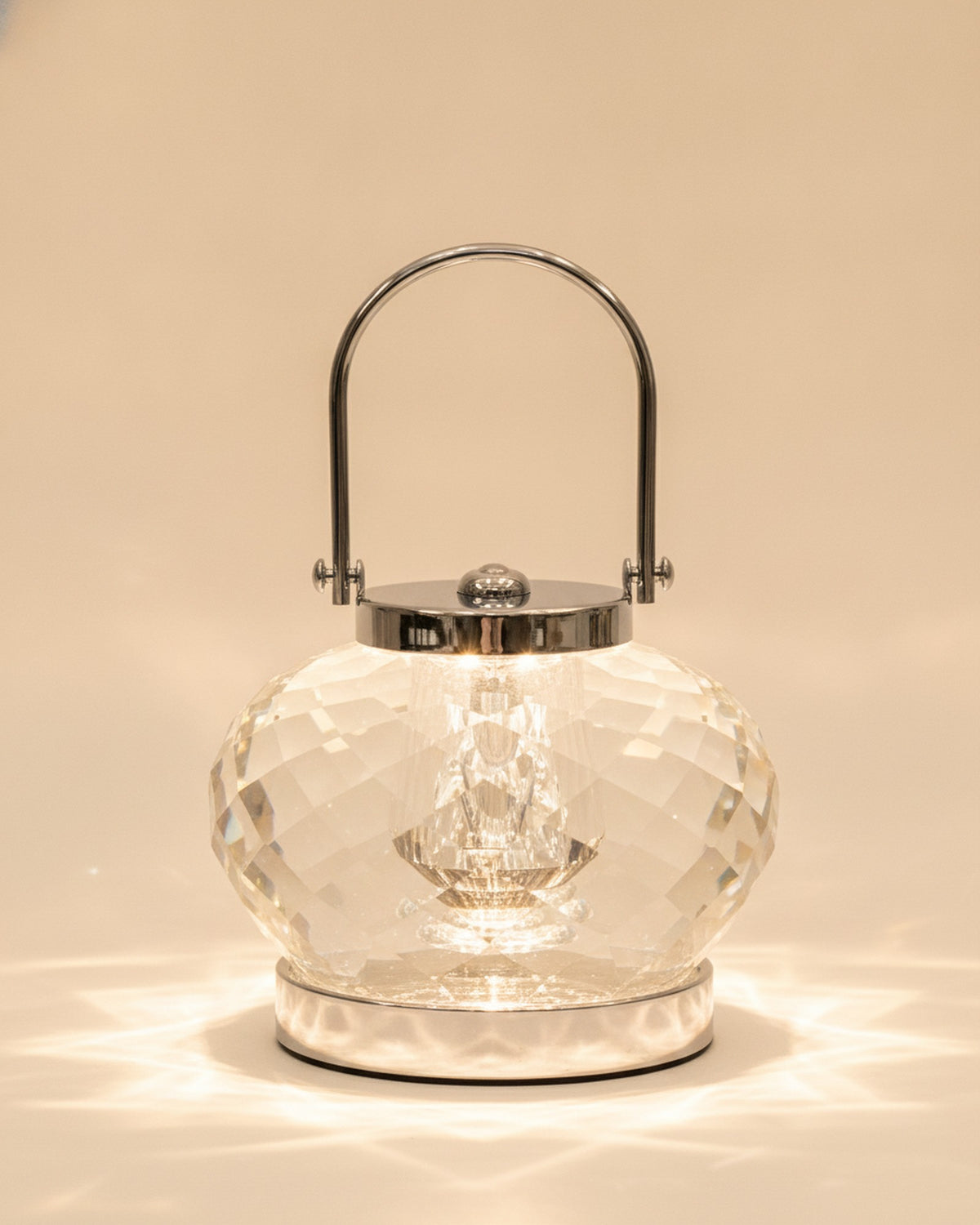 2555 Clear Faceted Crystal Night Lamp with Handle on warm ivory backdrop