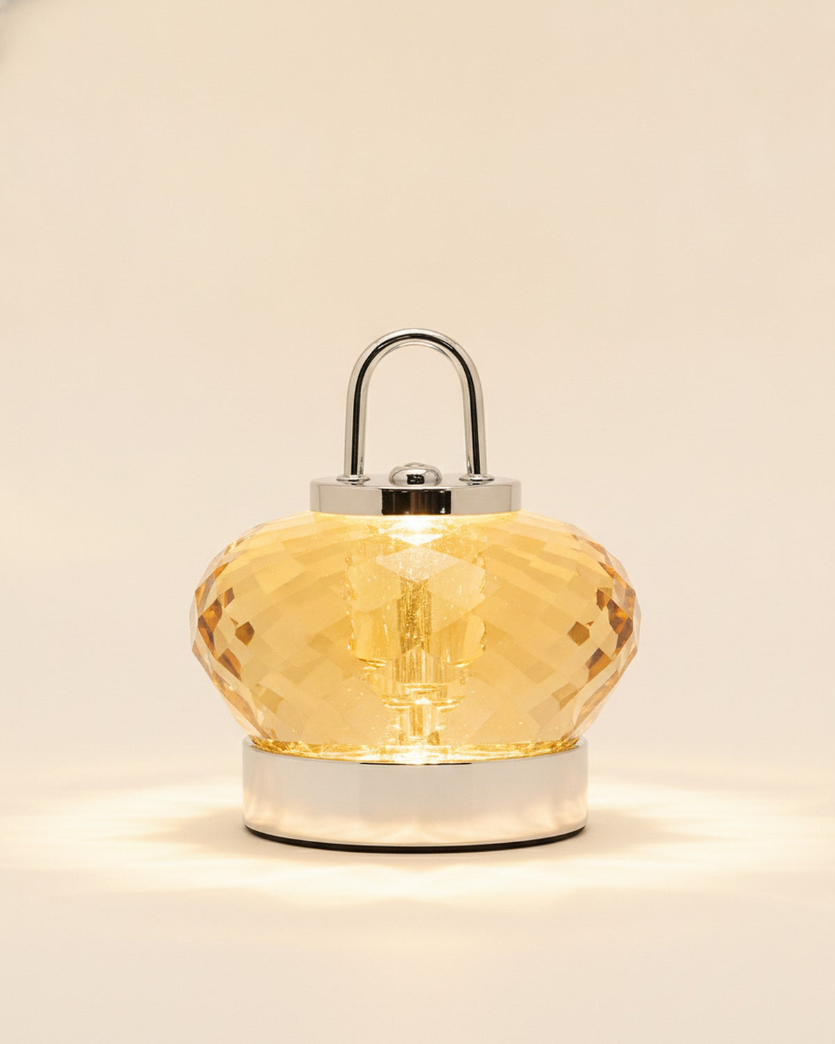 2555 Gold Faceted Crystal Night Lamp with Handle on warm ivory backdrop
