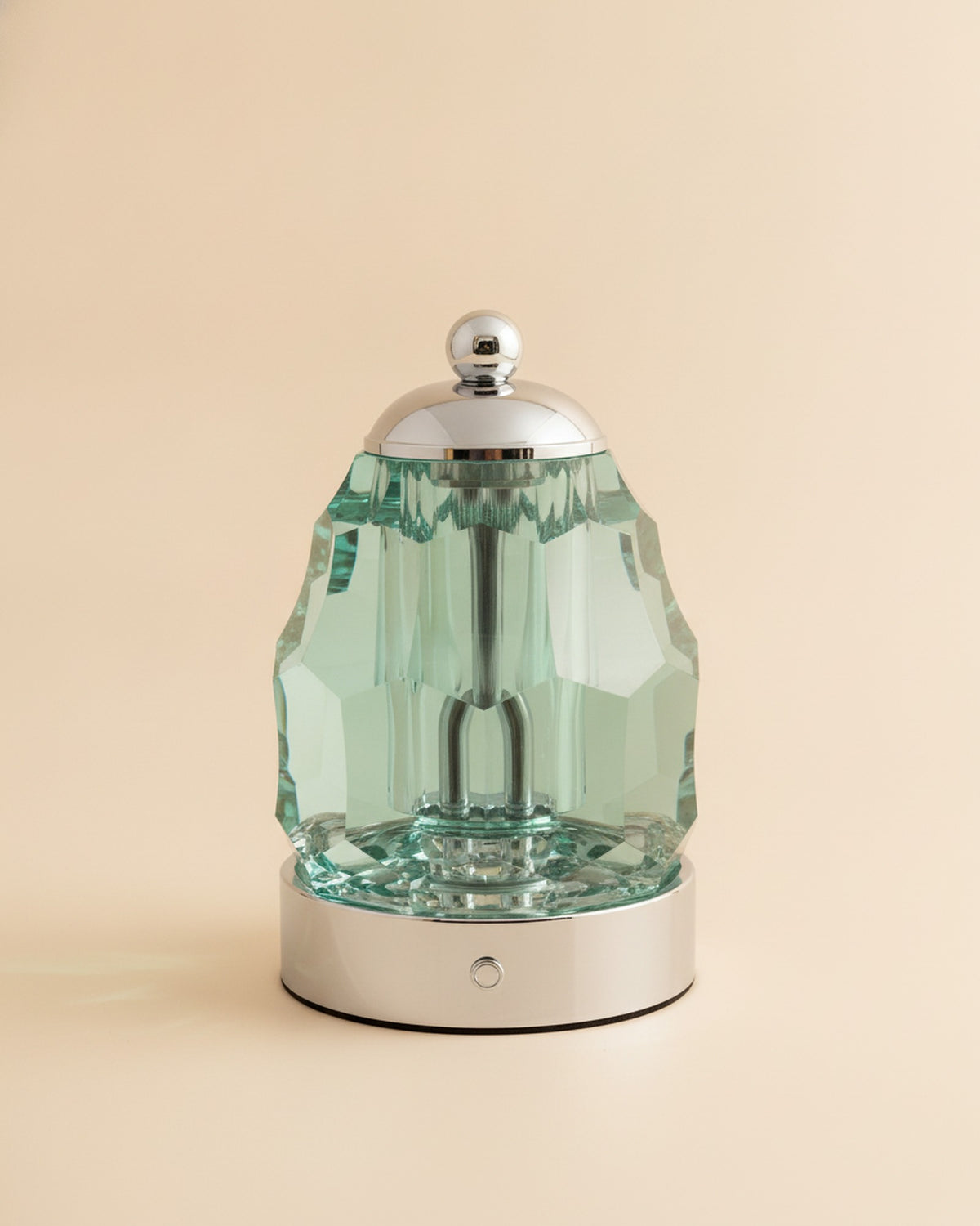 2601 Aqua Green Faceted Crystal Night Lamp on warm ivory backdrop