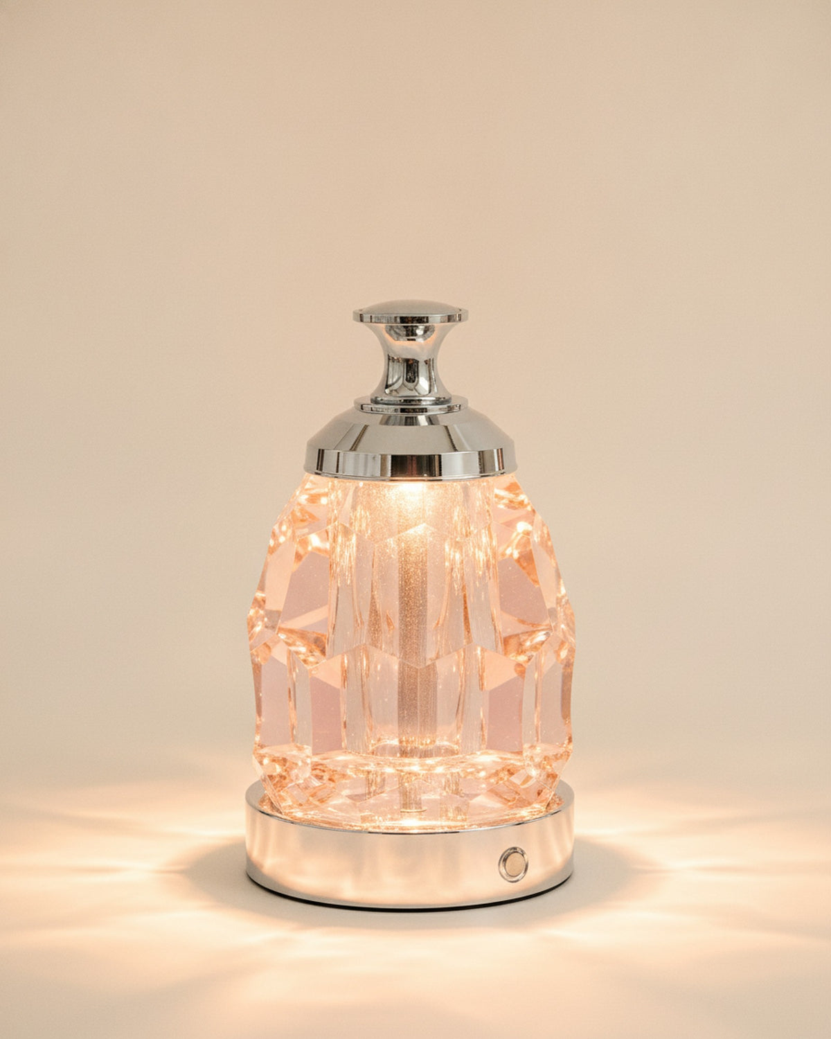 2601 Pink Faceted Crystal Night Lamp on warm ivory backdrop
