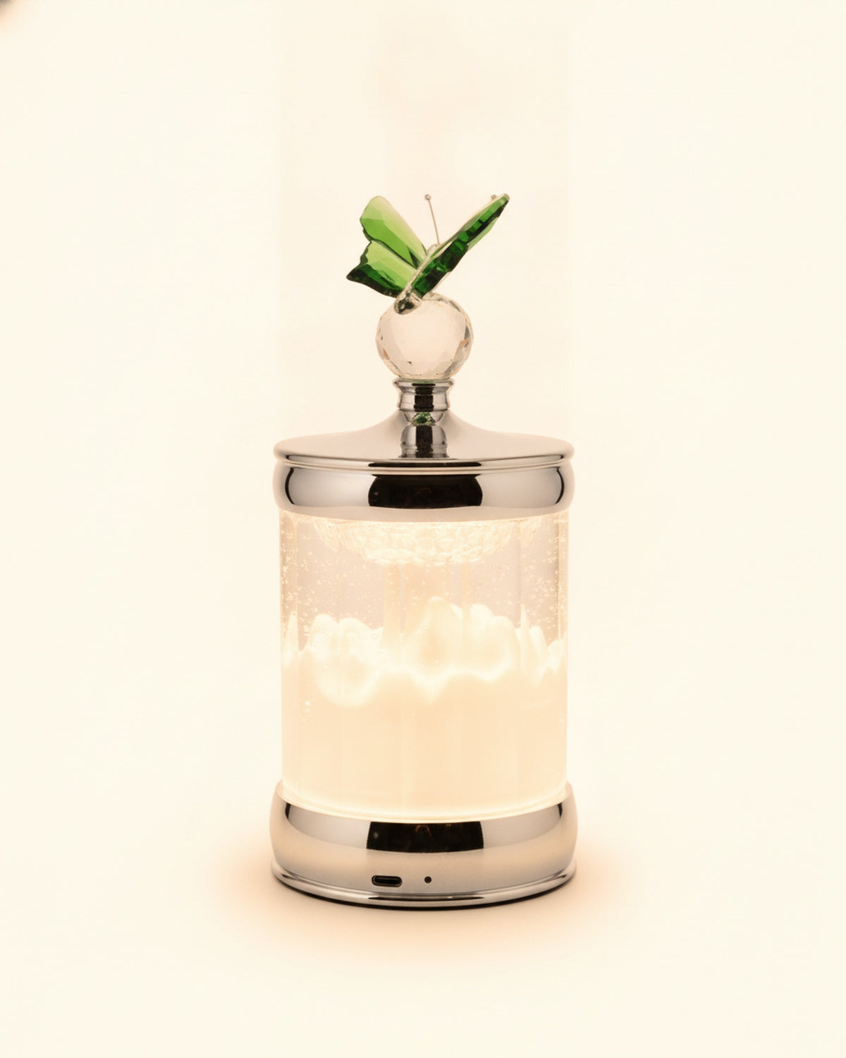 2679 Butterfly Green Crystal Night Lamp on a warm ivory background