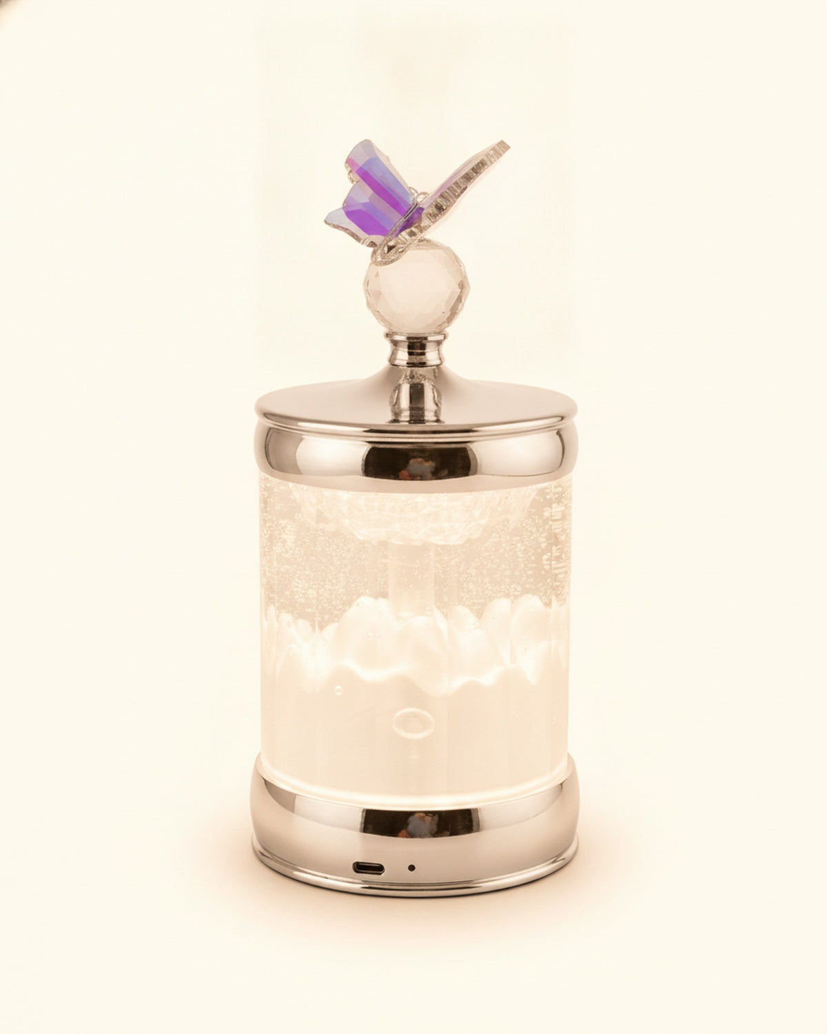 2679 Butterfly Rainbow Crystal Night Lamp on a warm ivory background