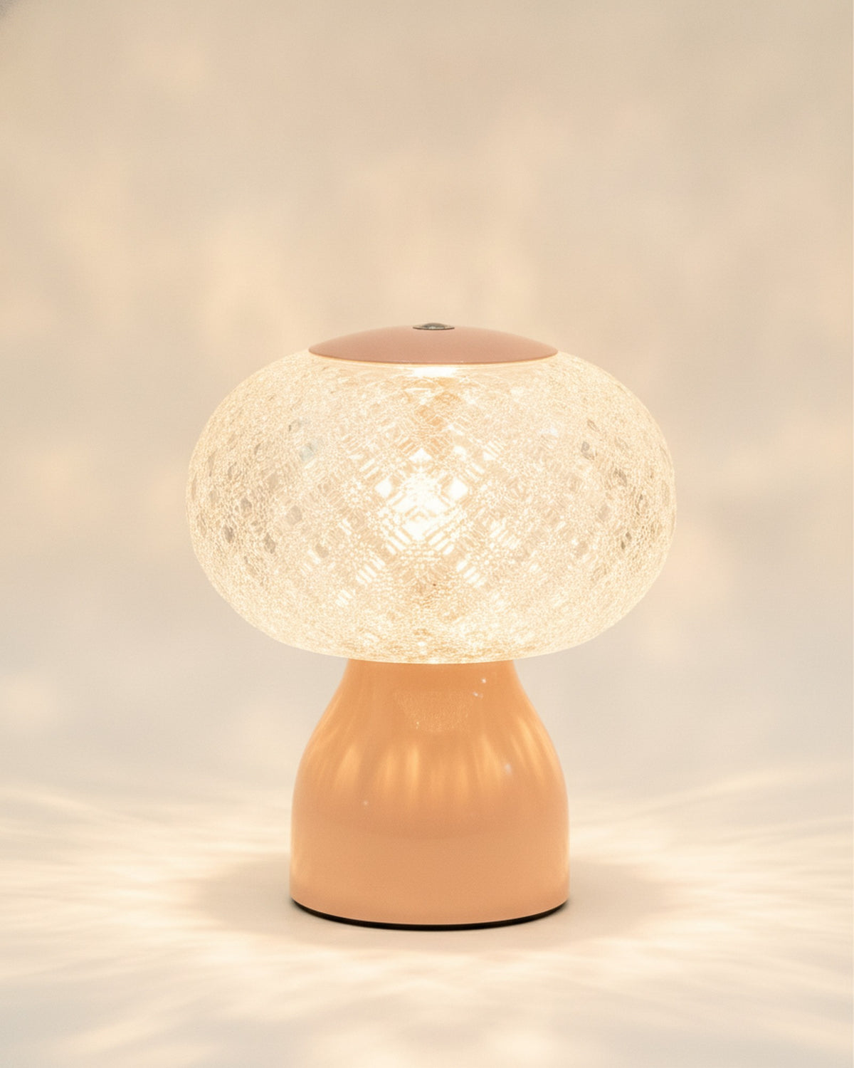 Brilliance 822M Blush Pink faceted crystal sphere ambient lamp on warm ivory backdrop