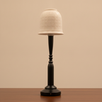 Bliss lamp ceramic relief grid and African Blackwood grain with brass ring