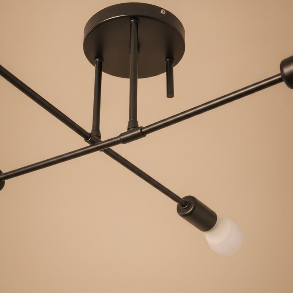 6-light black sputnik semi flush ceiling light E26
