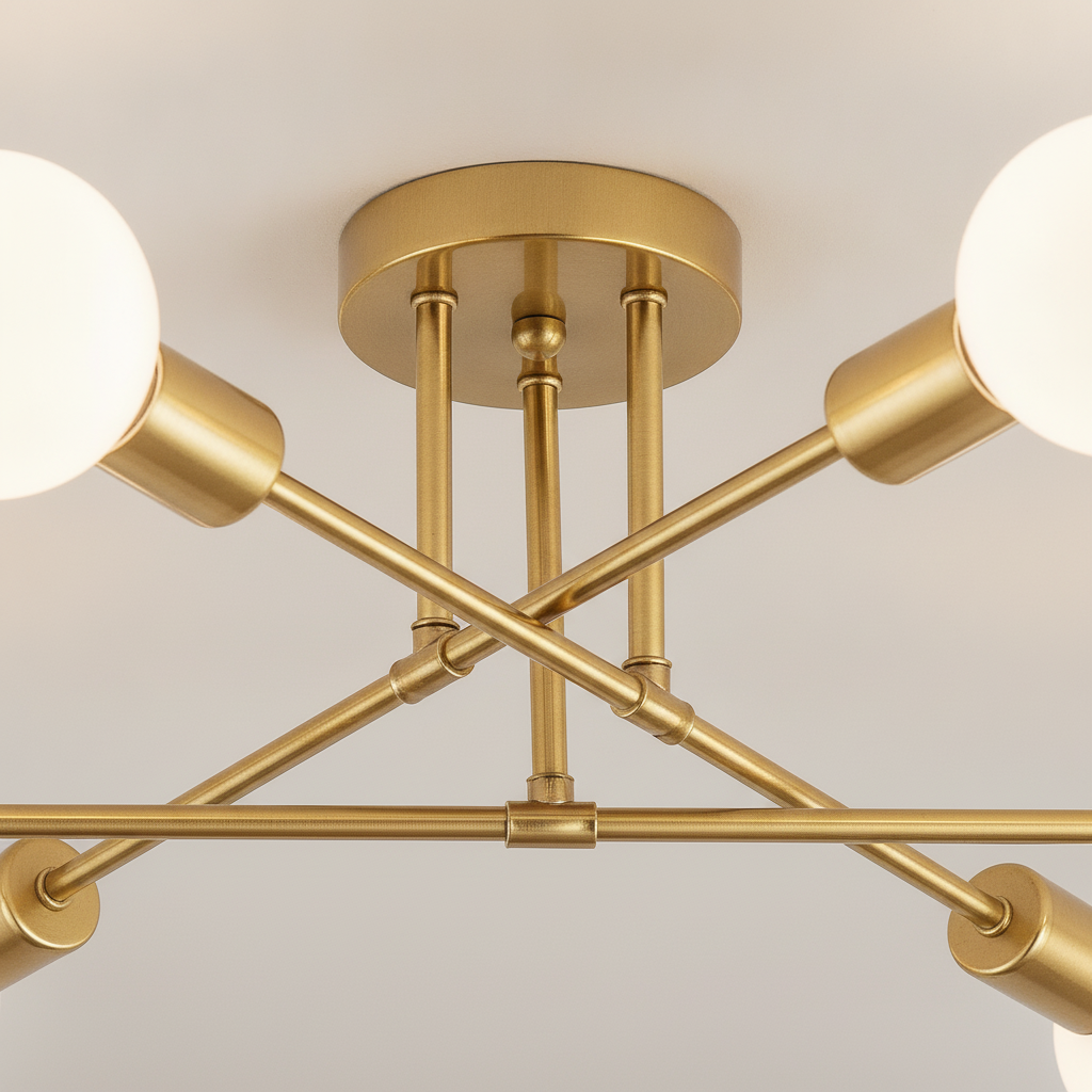 6-light gold sputnik semi flush ceiling light E26