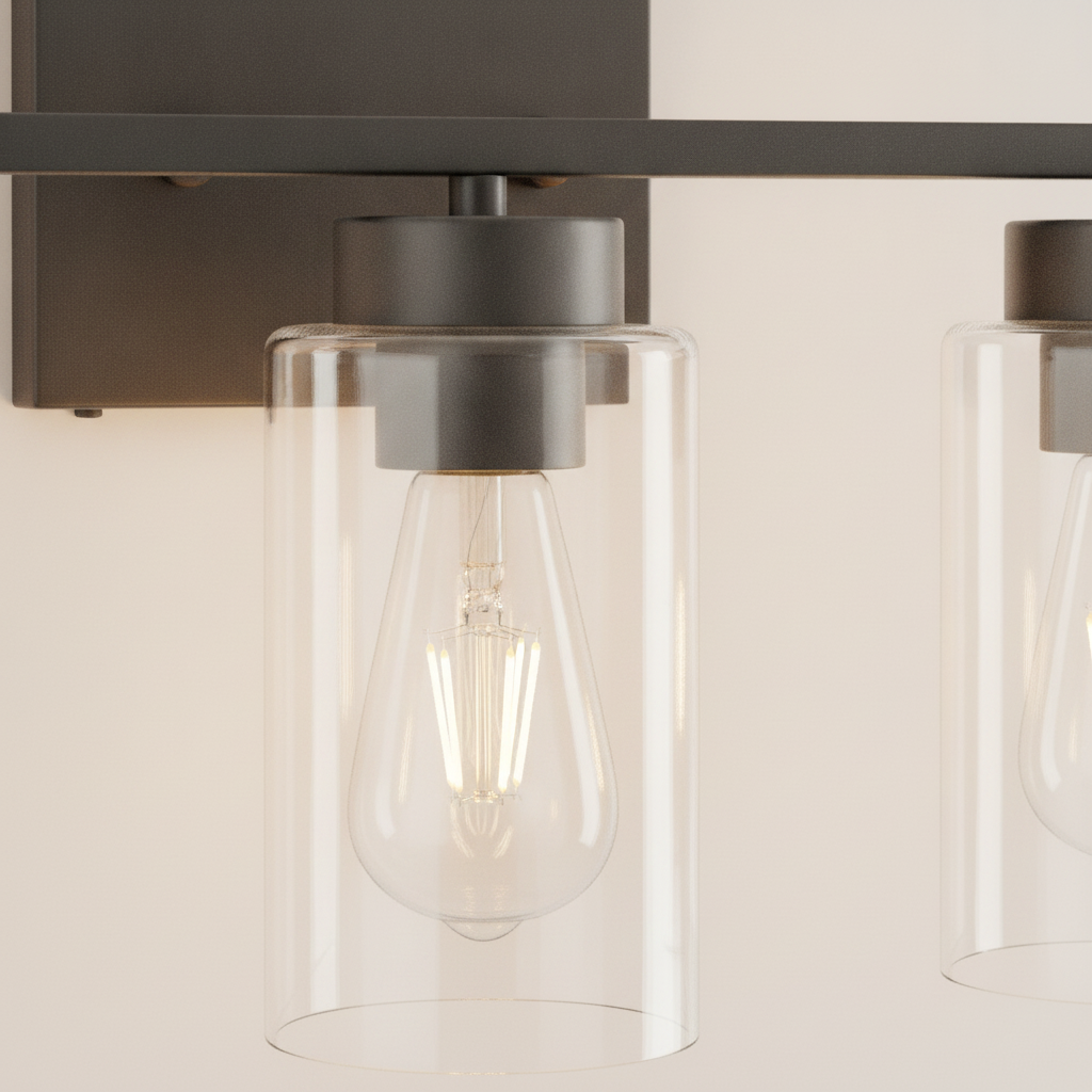 3-light matte black bathroom vanity light clear glass shades E26