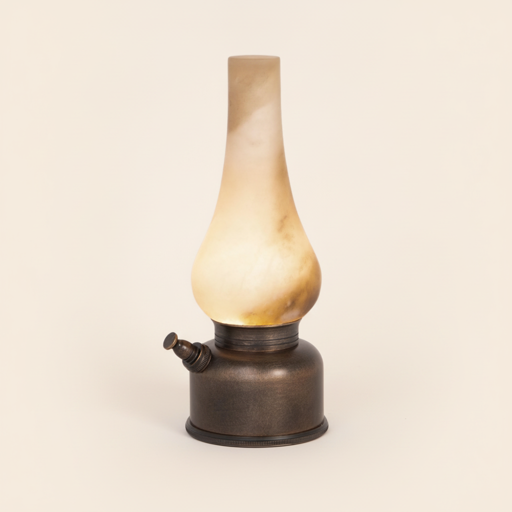 Translucent alabaster shade and antique-bronze aluminium base of the Luminous lamp