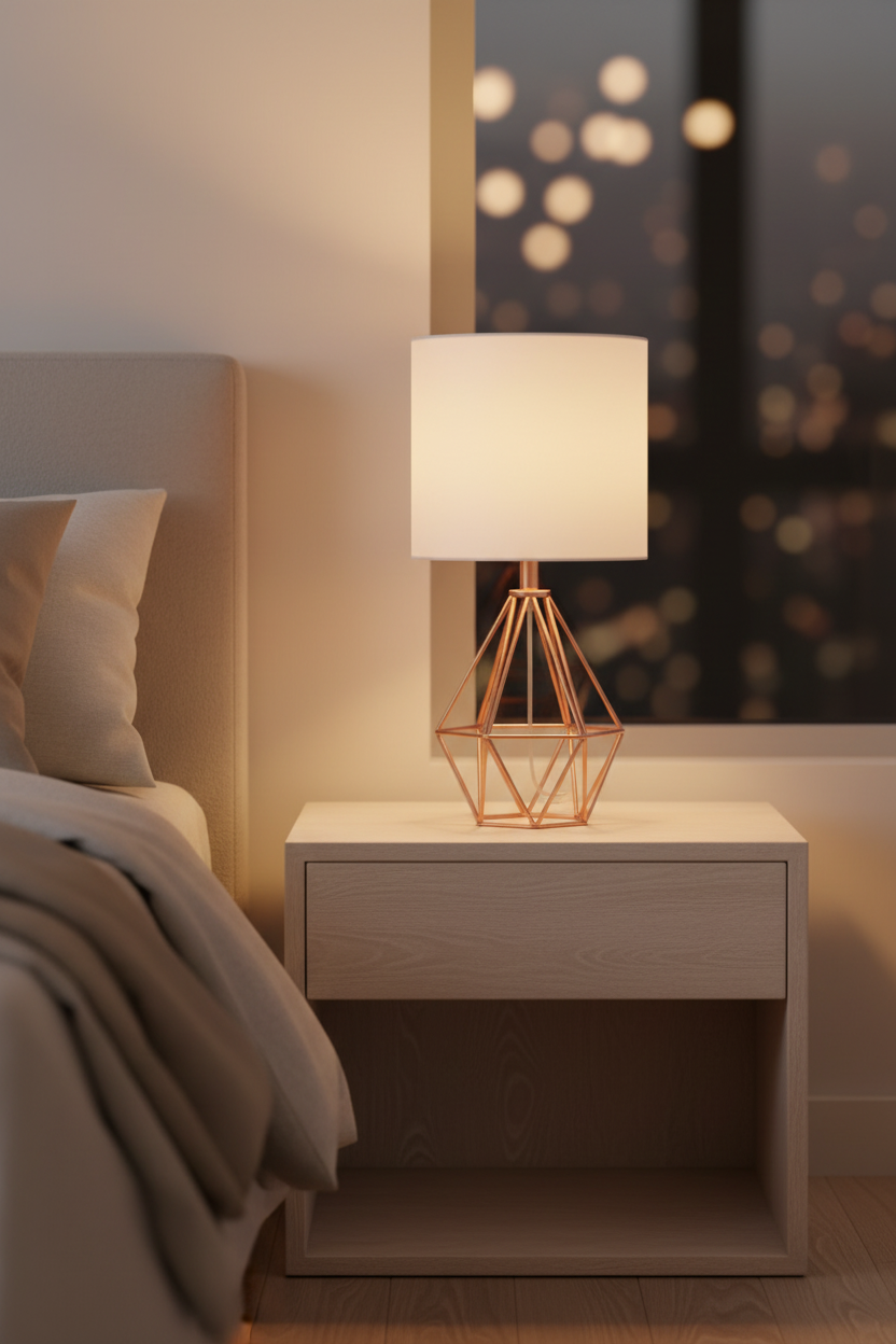 Gold Diamond Table Lamp styled in a cozy bedroom setting