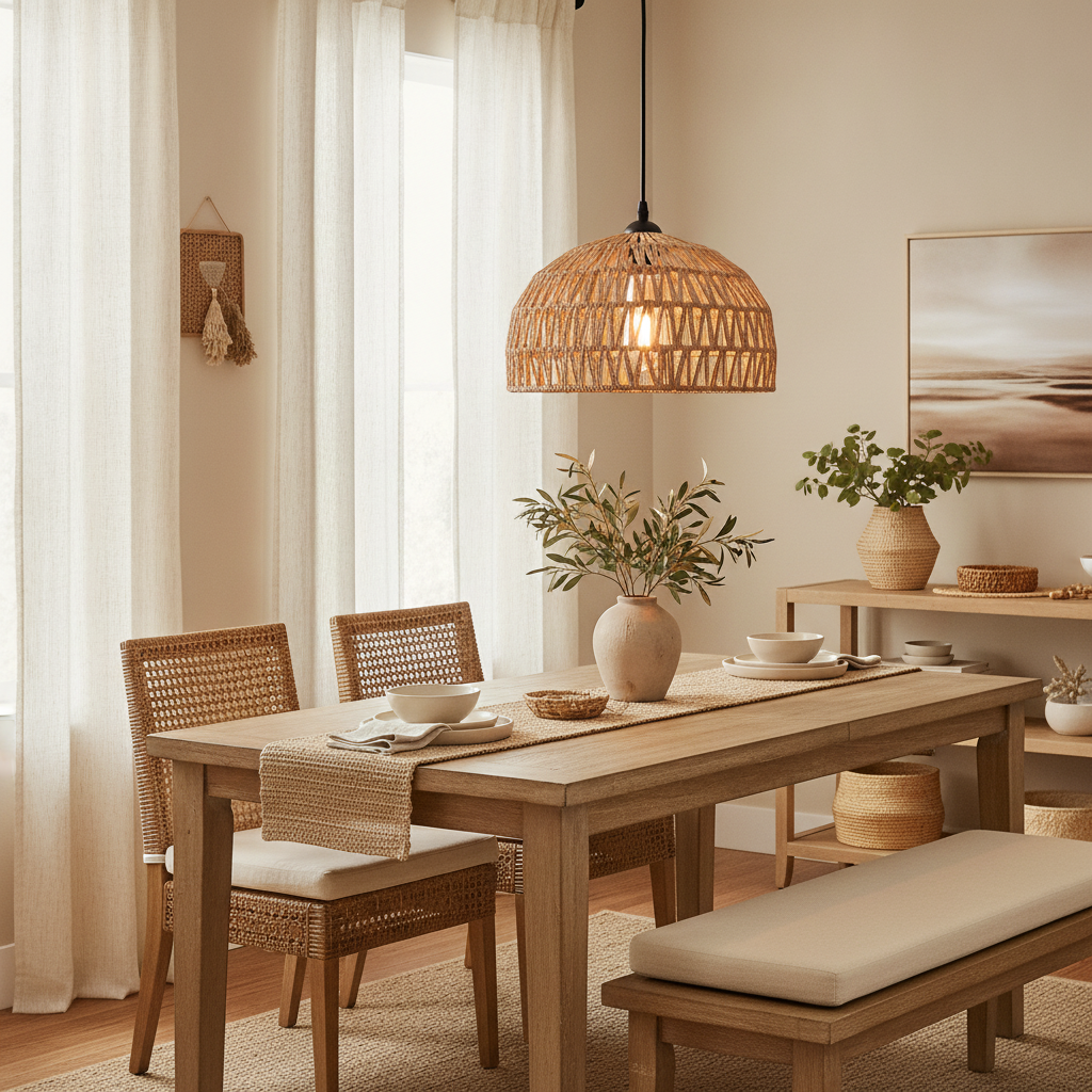 hand-woven rattan pendant light boho natural shade