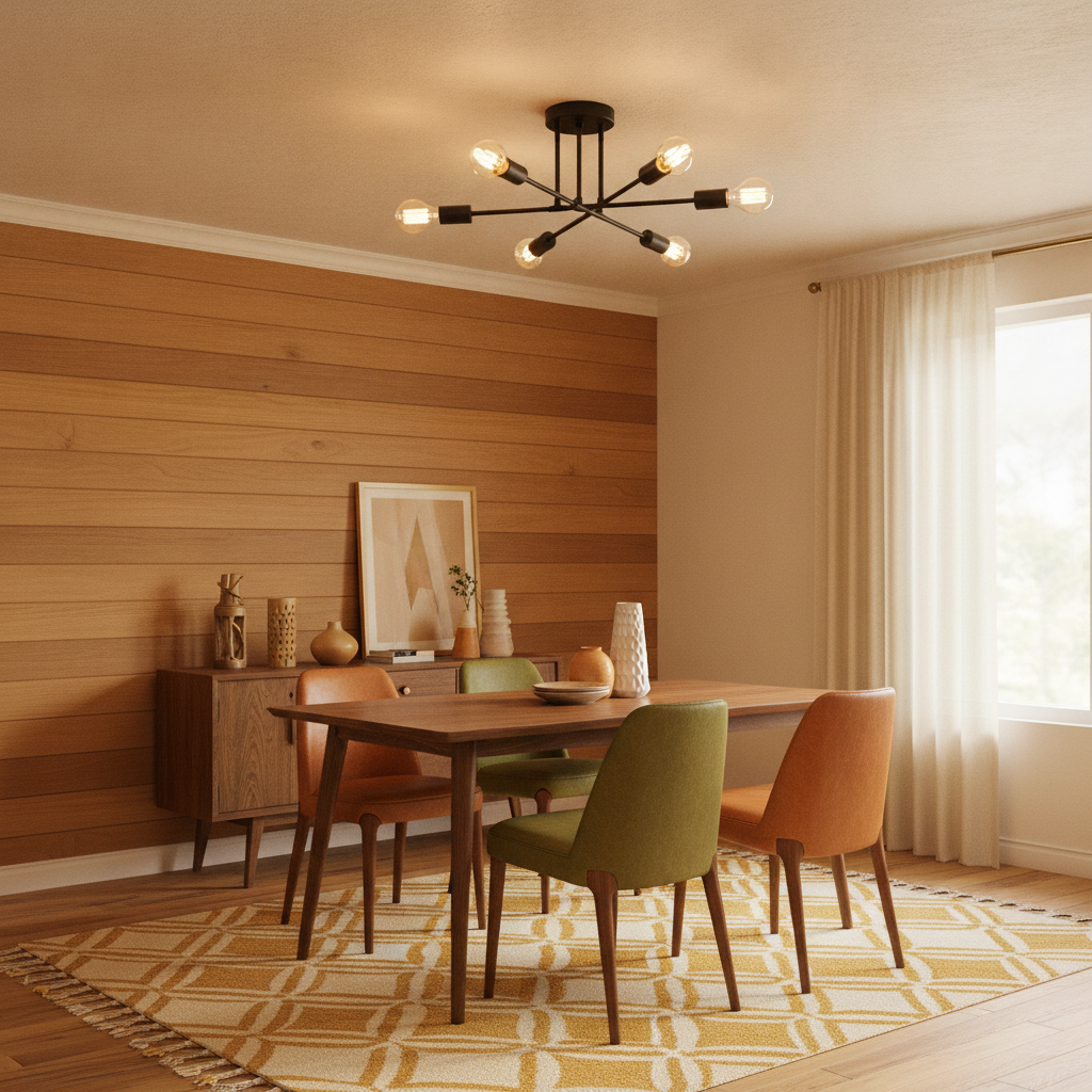 6-light black sputnik semi flush ceiling light E26