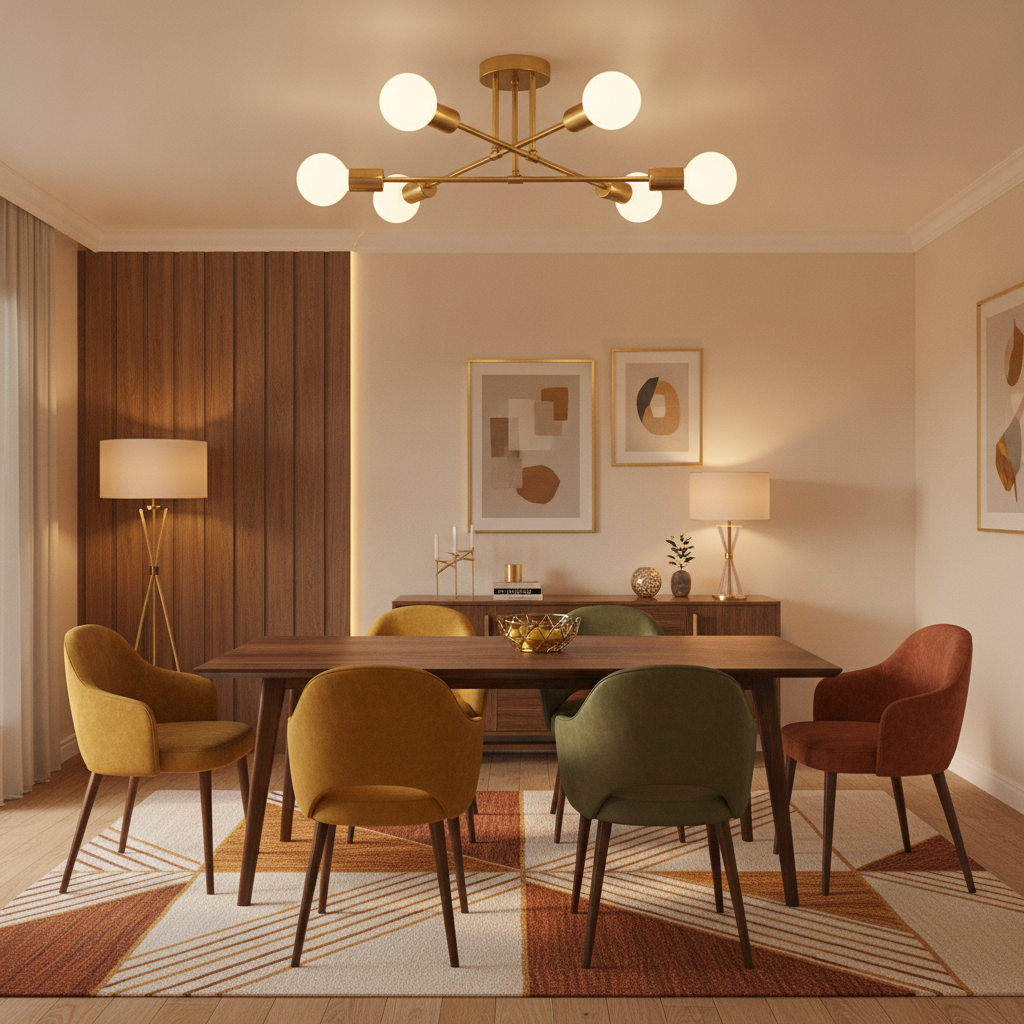 6-light gold sputnik semi flush ceiling light E26