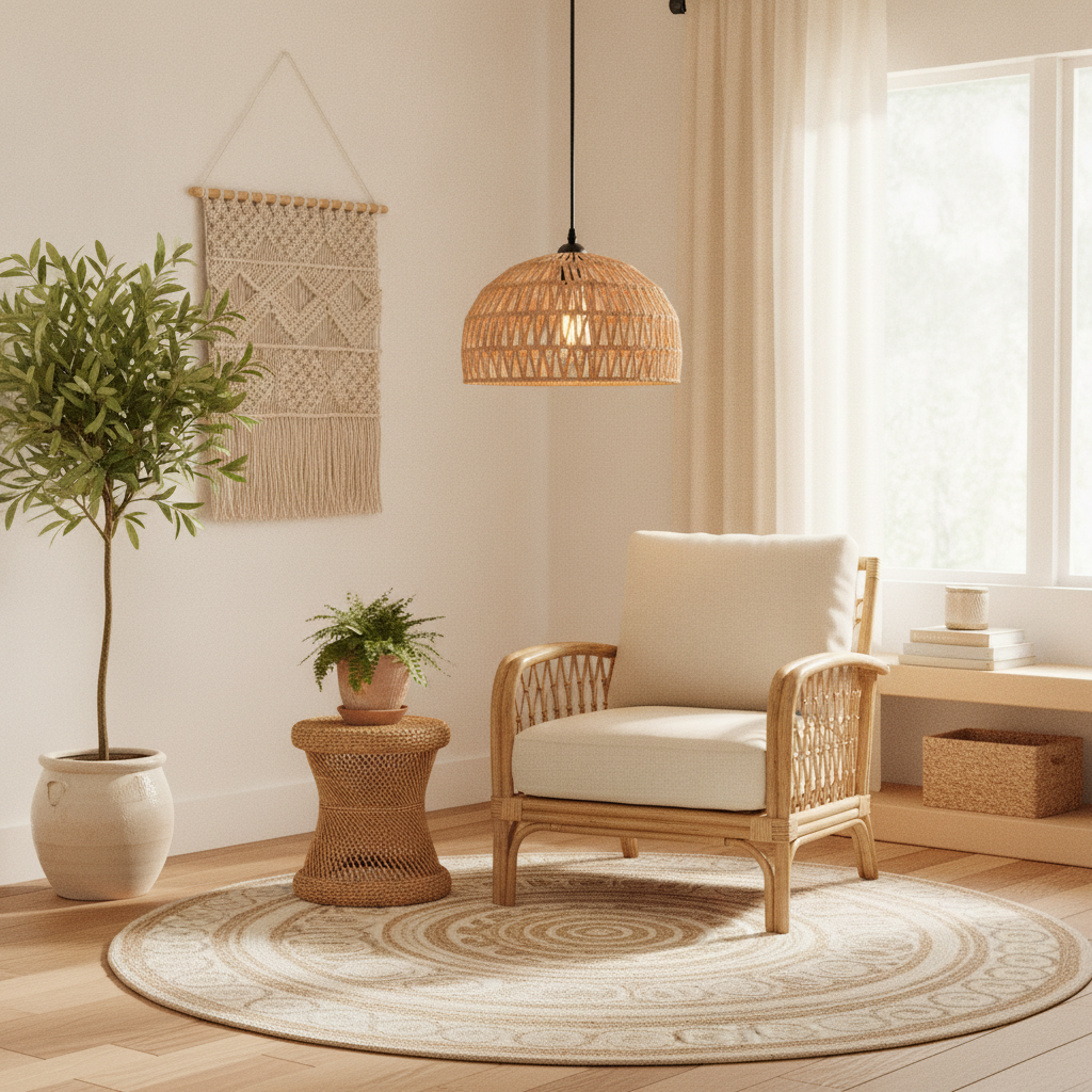 hand-woven rattan pendant light boho natural shade