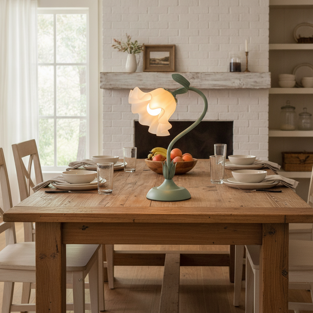 1-light sage green floral table lamp E26
