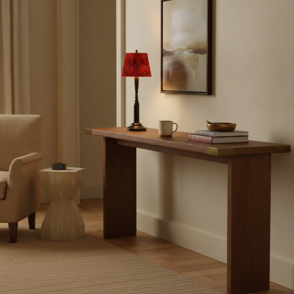 Jovial accent lamp on a console table in an entryway