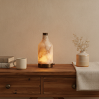 Admire alabaster lamp on a wooden console table in a warm entryway