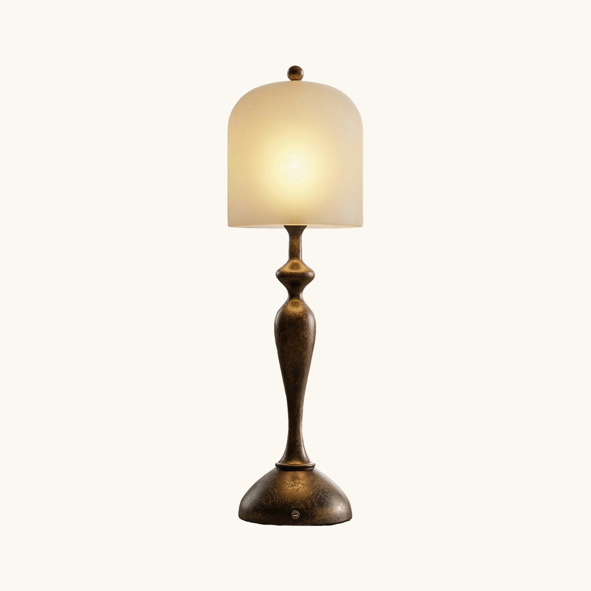 Aura Spirit alabaster accent lamp, full product view on a warm cream background