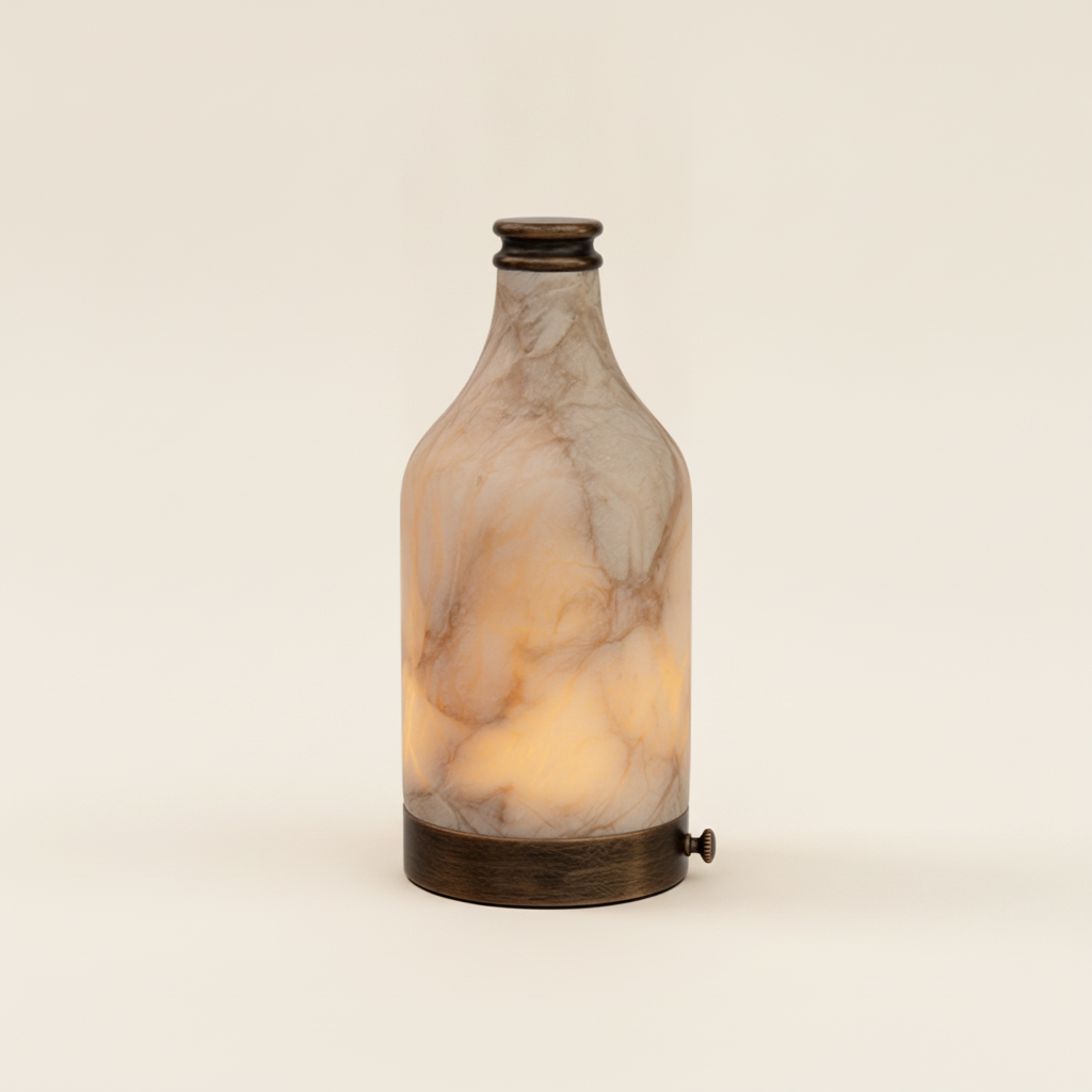 Admire alabaster accent lamp glowing on a warm cream background