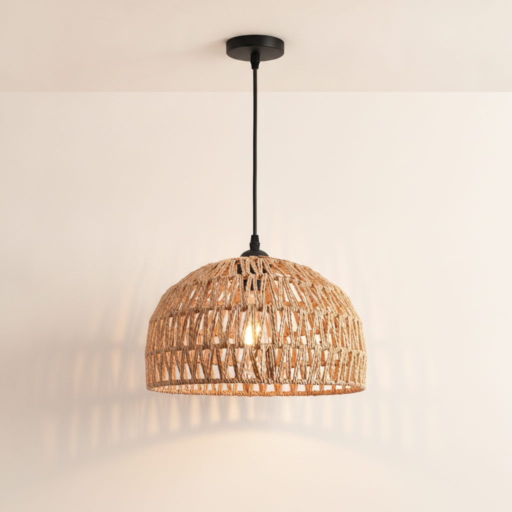 hand-woven rattan pendant light boho natural shade
