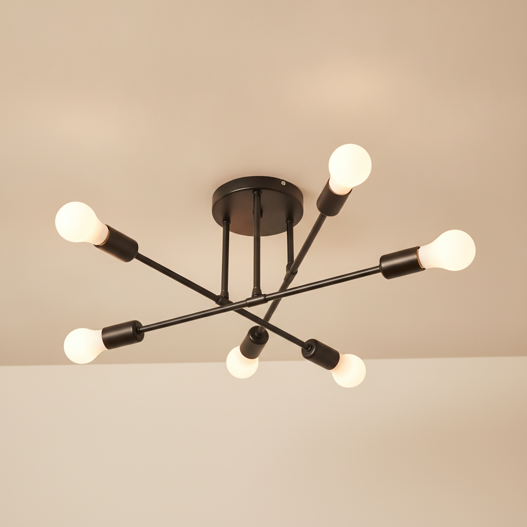 6-light black sputnik semi flush ceiling light E26