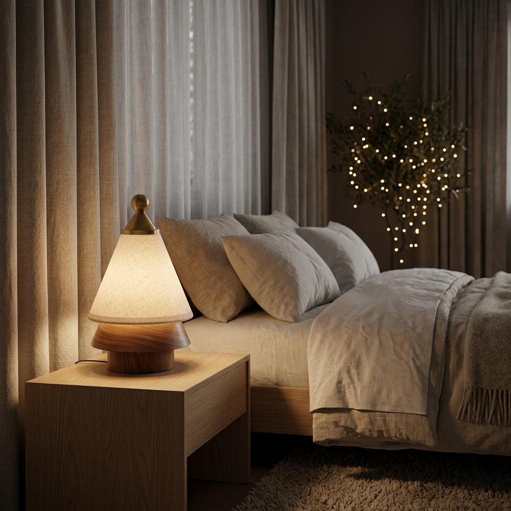 Nordic Pine Minimalist Ambient Lamp | Cordless Solid Wood & Brass Touch Light