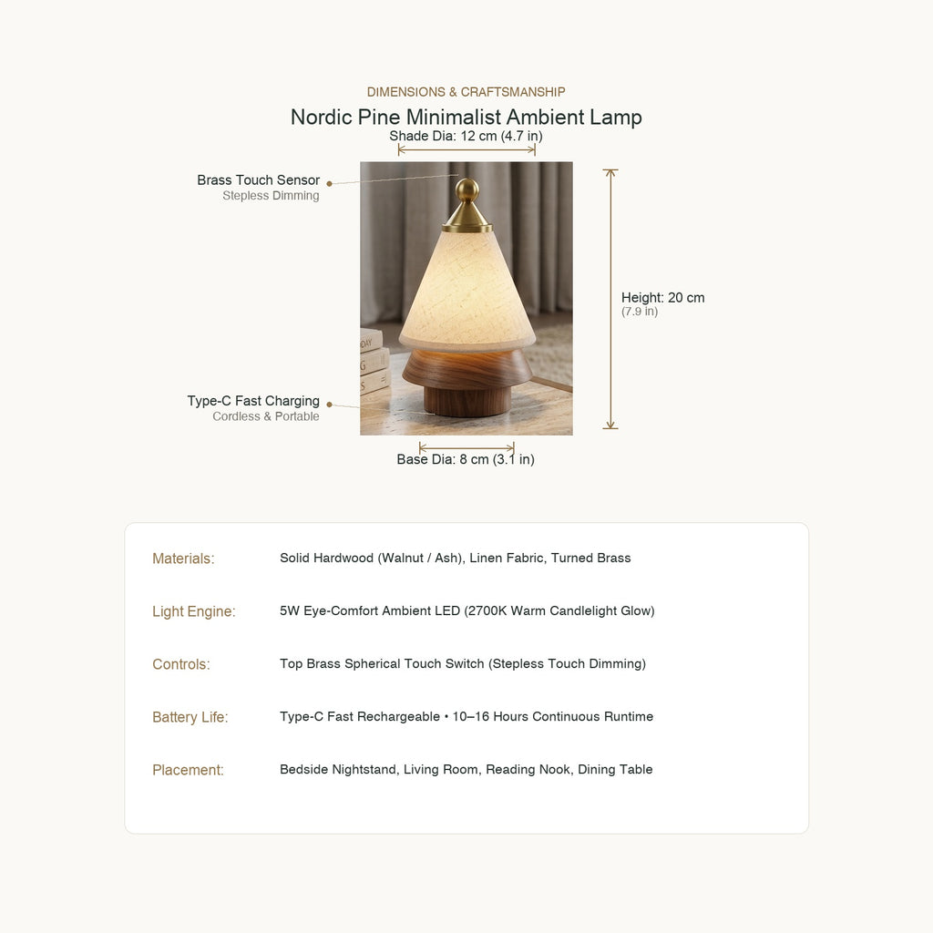 Nordic Pine Minimalist Ambient Lamp - Dimensions & Technical Specifications