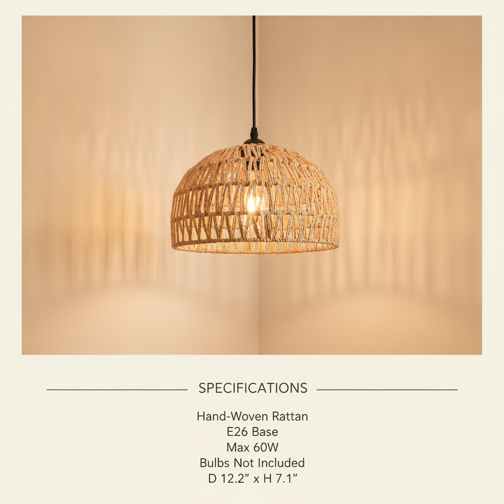 hand-woven rattan pendant light boho natural shade