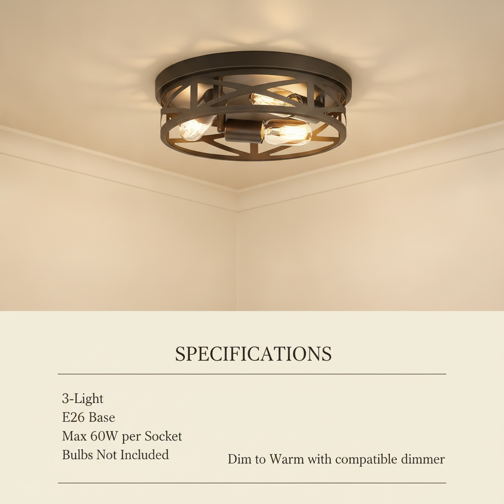 3-light farmhouse flush mount ceiling light E26