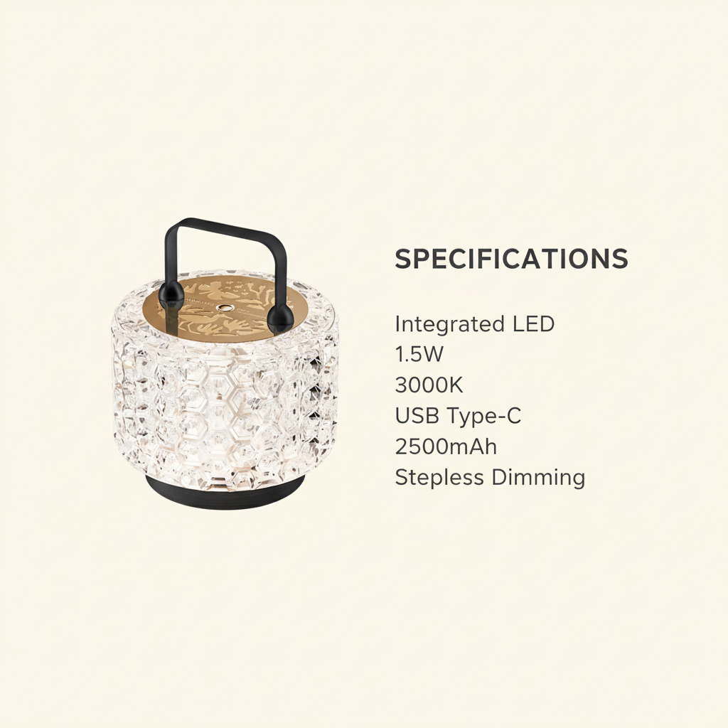 Monet Garden lamp specifications: integrated LED 1.5W 3000K USB Type-C 2500mAh stepless dimming