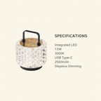 Monet Garden lamp specifications: integrated LED 1.5W 3000K USB Type-C 2500mAh stepless dimming