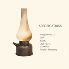 Luminous lamp specifications: integrated LED 1.5W 3000K USB Type-C 2000mAh stepless dimming