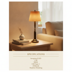 Jovial table lamp specifications: integrated LED 1.5W 3000K USB-C 1000mAh stepless dimming